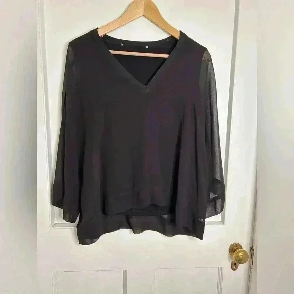 Zara Black V Neck Sweater  with Transparent Sleeves Size M - Picture 8 of 8